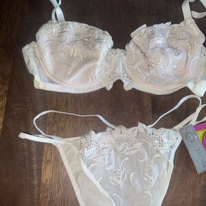 Rachel W. White Floral Lace Balconette Bra & Panty Set | Sheer Underwired C cup